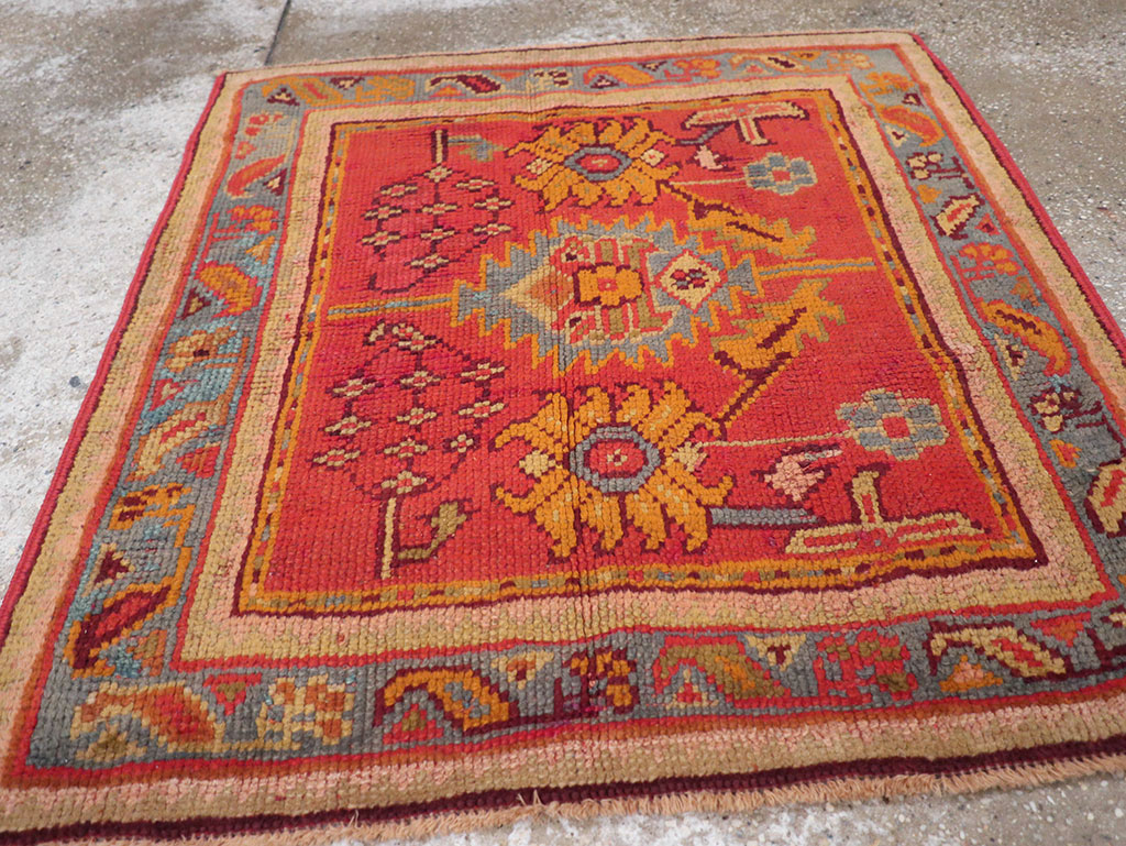Antique Turkish Oushak Square Throw Rug, No.23999 - Staging