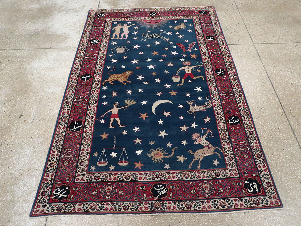 Antique Persian Mashad Pictorial Accent Rug, No.24010 - Staging