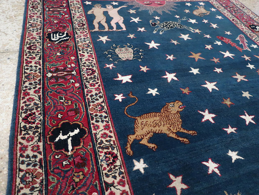 Antique Persian Mashad Pictorial Accent Rug, No.24010 - Staging