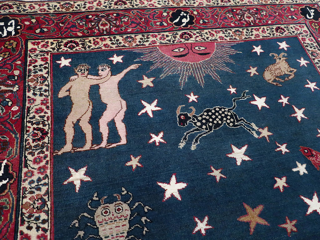 Antique Persian Mashad Pictorial Accent Rug, No.24010 - Staging