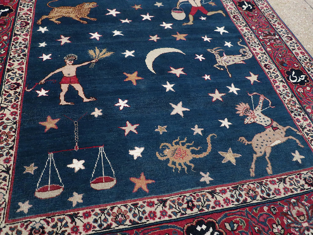 Antique Persian Mashad Pictorial Accent Rug, No.24010 - Staging