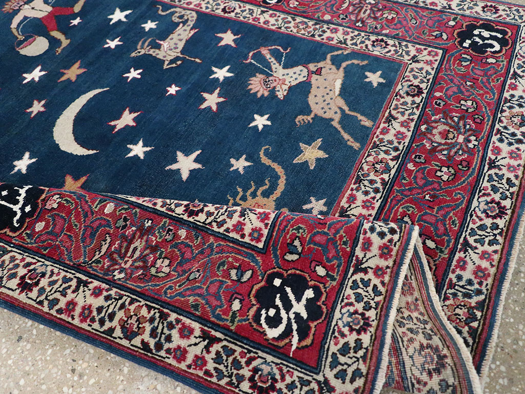 Antique Persian Mashad Pictorial Accent Rug, No.24010 - Staging