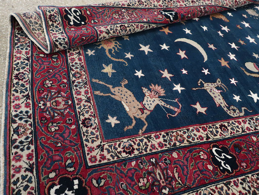 Antique Persian Mashad Pictorial Accent Rug, No.24010 - Staging