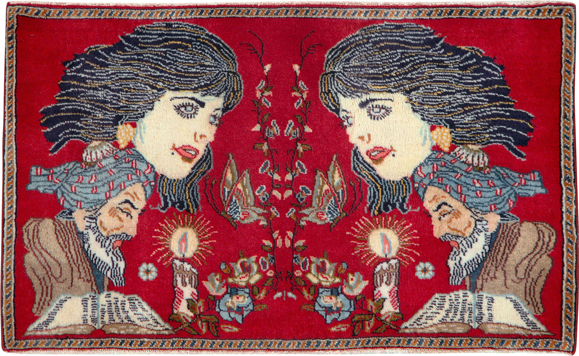 Vintage Persian Tabriz Pictorial Rug, No.24011 - Staging