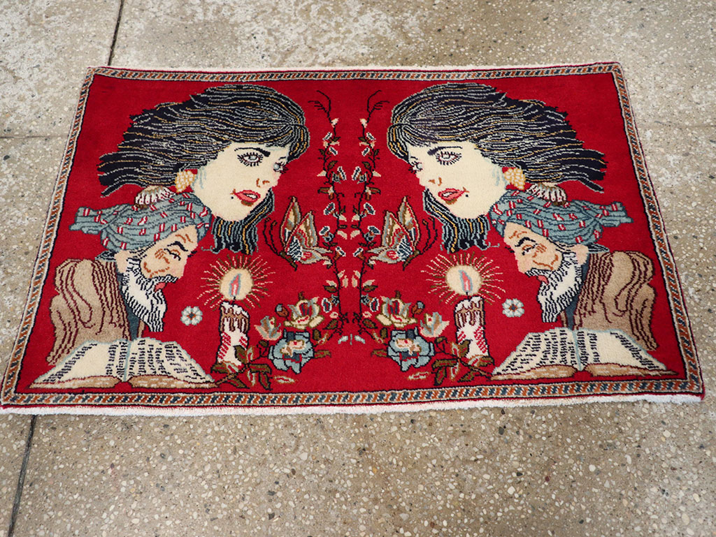 Vintage Persian Tabriz Pictorial Rug, No.24011 - Staging