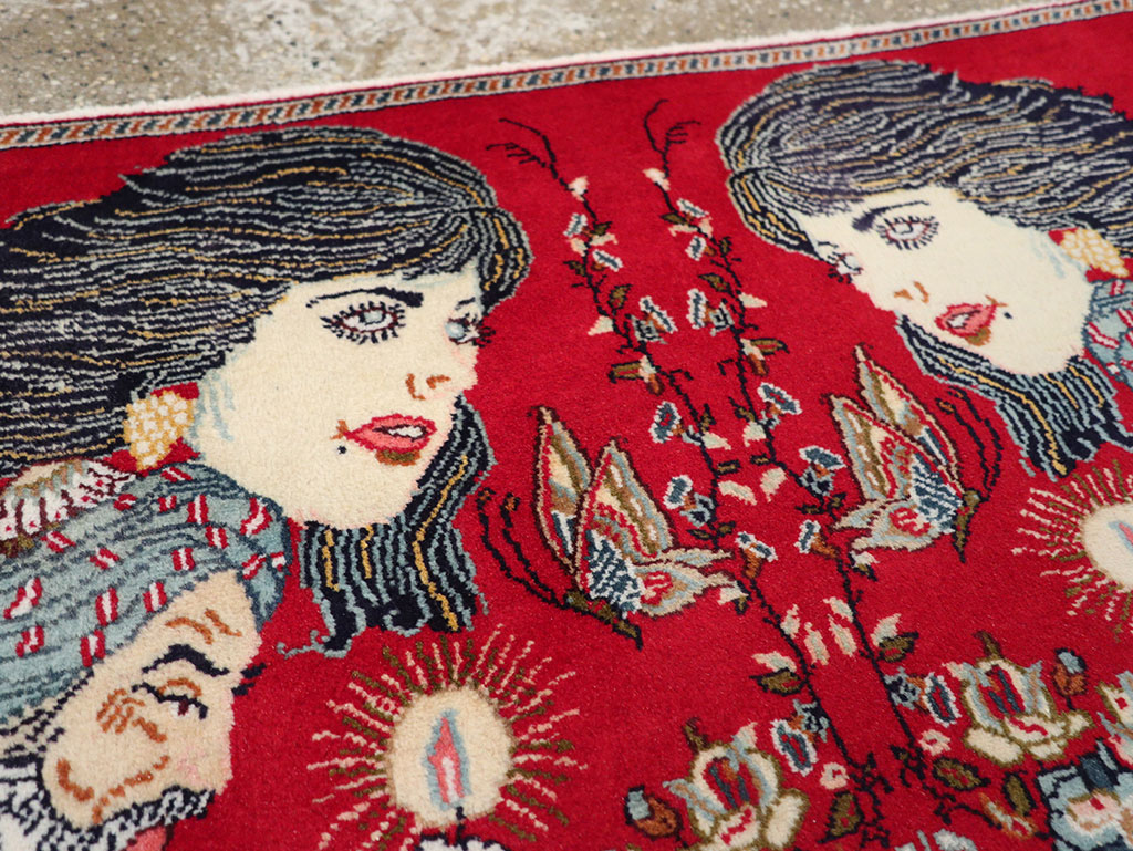 Vintage Persian Tabriz Pictorial Rug, No.24011 - Staging