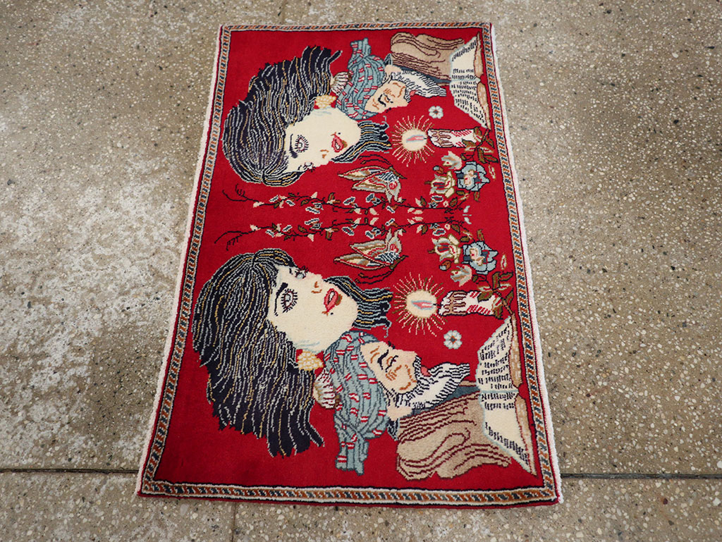 Vintage Persian Tabriz Pictorial Rug, No.24011 - Staging