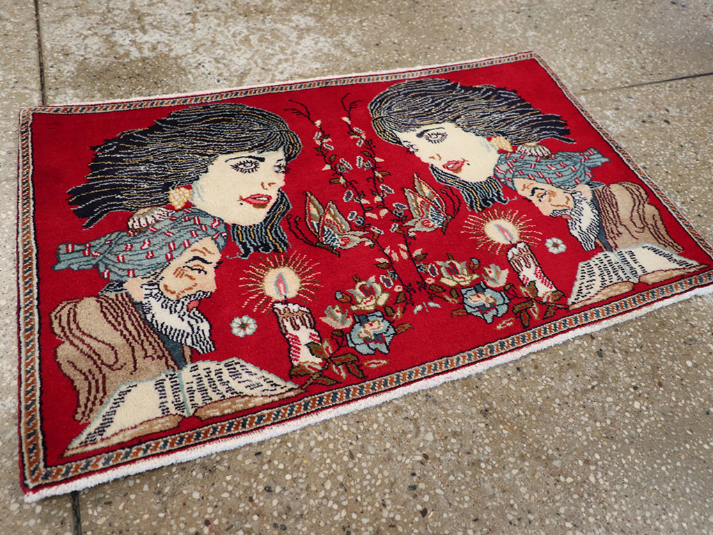 Vintage Persian Tabriz Pictorial Rug, No.24011 - Staging