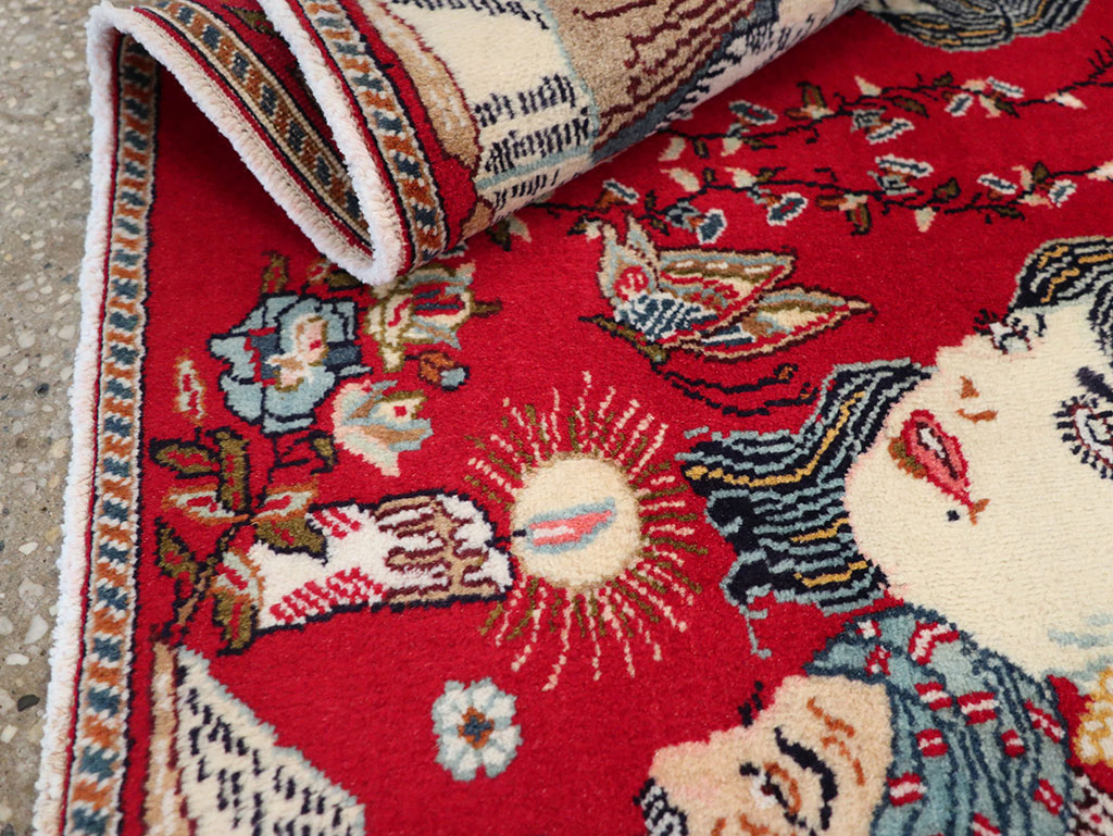 Vintage Persian Tabriz Pictorial Rug, No.24011 - Staging