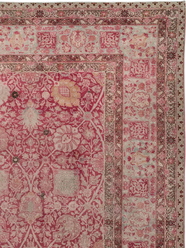 Antique Persian Tabriz Large Room Size Carpet, No.24018 - Staging