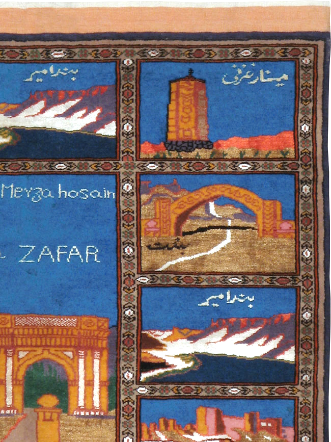 Vintage Persian Qashqai Pictorial Rug, No.24024 - Staging