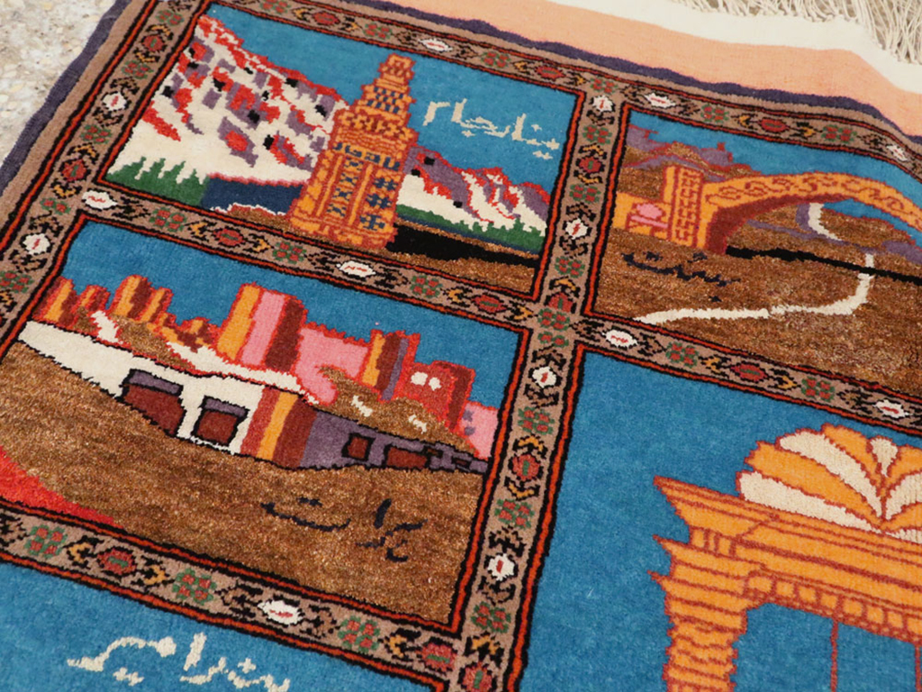 Vintage Persian Qashqai Pictorial Rug, No.24024 - Staging