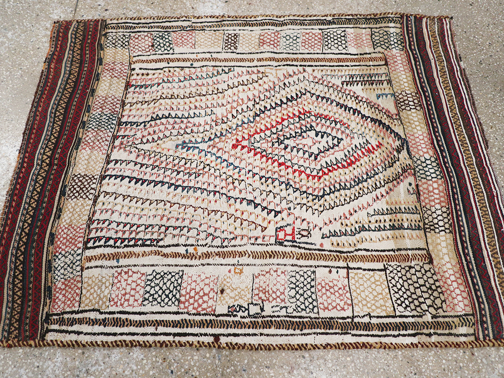 Vintage Persian Flatweave Kilim Throw Rug, No.24045 - Staging