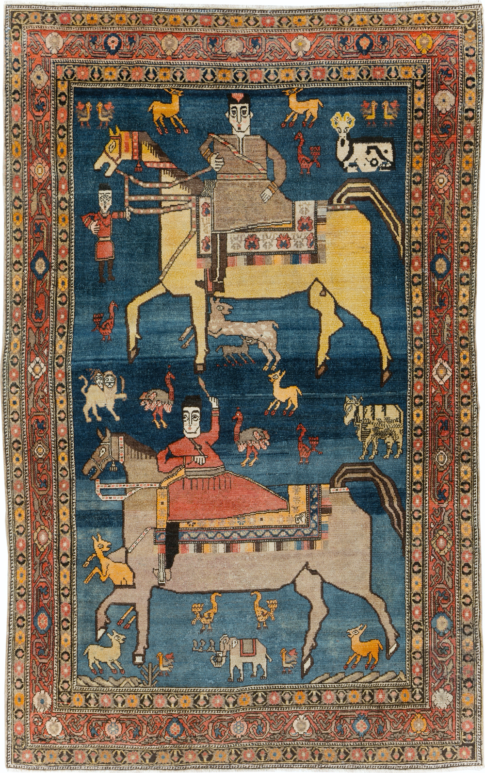 Antique Persian Pictorial Malayer Accent Rug, No.24062 - Staging