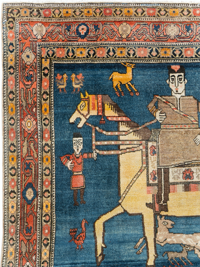 Antique Persian Pictorial Malayer Accent Rug, No.24062 - Staging