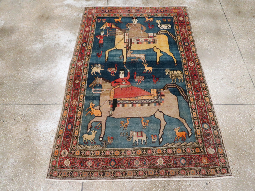 Antique Persian Pictorial Malayer Accent Rug, No.24062 - Staging