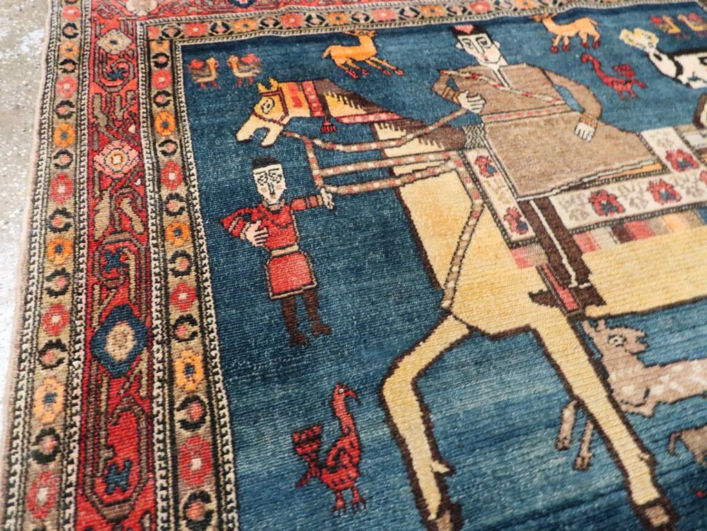 Antique Persian Pictorial Malayer Accent Rug, No.24062 - Staging