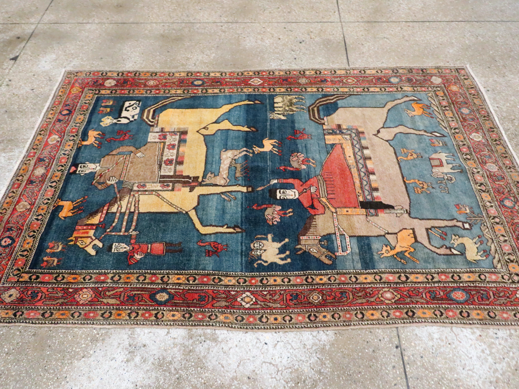 Antique Persian Pictorial Malayer Accent Rug, No.24062 - Staging