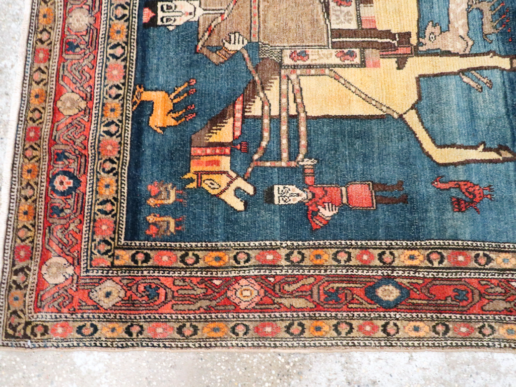 Antique Persian Pictorial Malayer Accent Rug, No.24062 - Staging