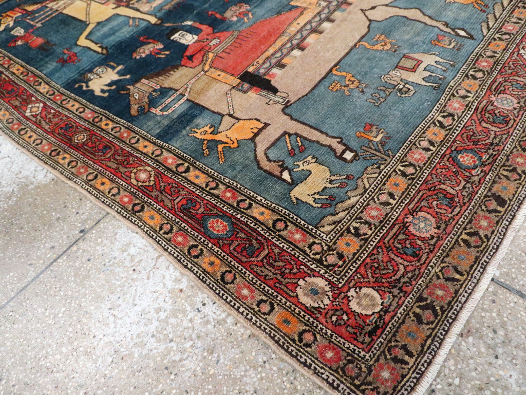Antique Persian Pictorial Malayer Accent Rug, No.24062 - Staging