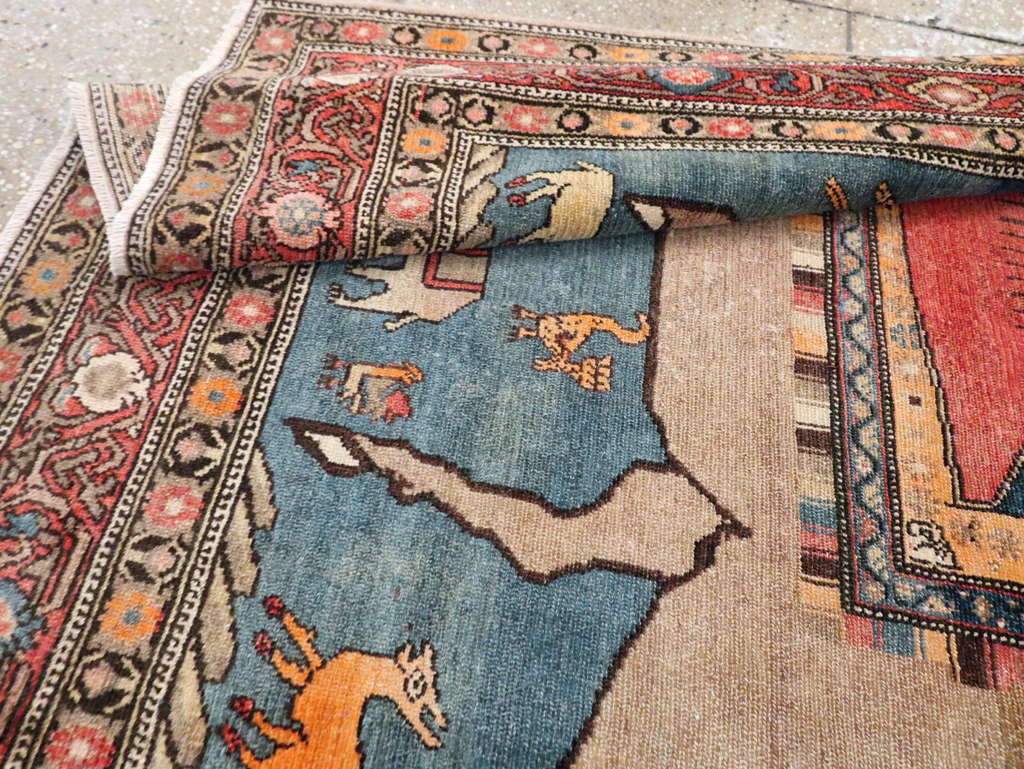 Antique Persian Pictorial Malayer Accent Rug, No.24062 - Staging