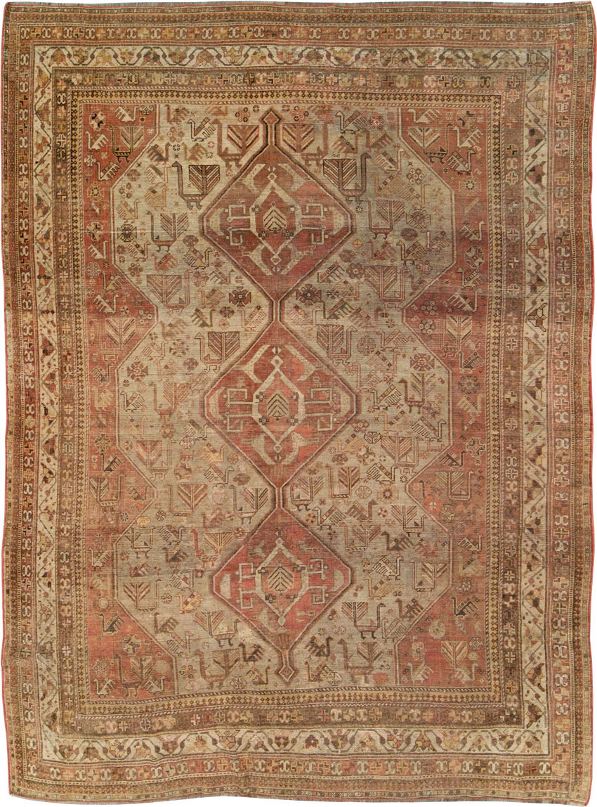 Antique Persian Shiraz Accent Rug, No.24072 - Staging