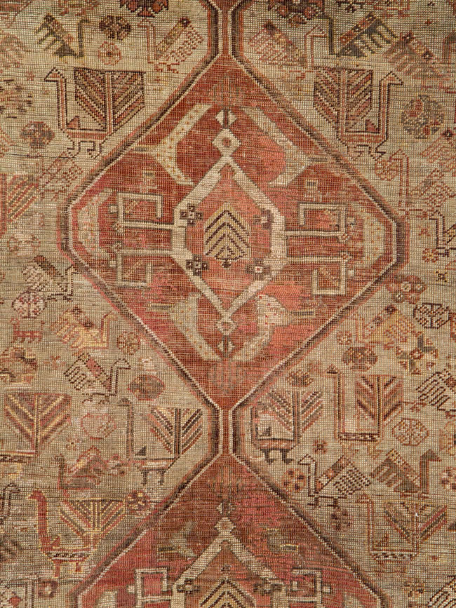 Antique Persian Shiraz Accent Rug, No.24072 - Staging