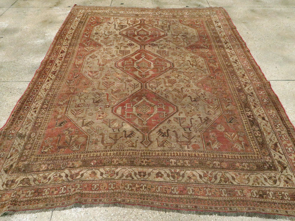 Antique Persian Shiraz Accent Rug, No.24072 - Staging