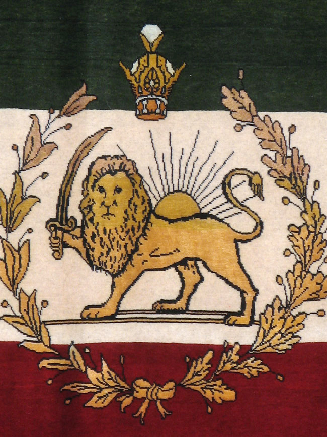 Vintage Persian Tabriz Flag Pictorial Rug, No.24189 - Staging