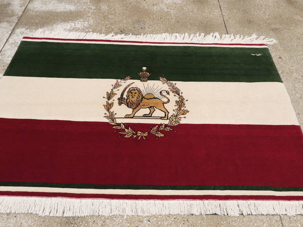 Vintage Persian Tabriz Flag Pictorial Rug, No.24189 - Staging