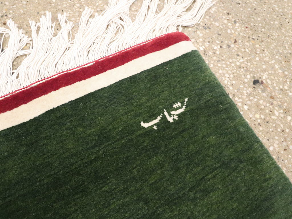 Vintage Persian Tabriz Flag Pictorial Rug, No.24189 - Staging