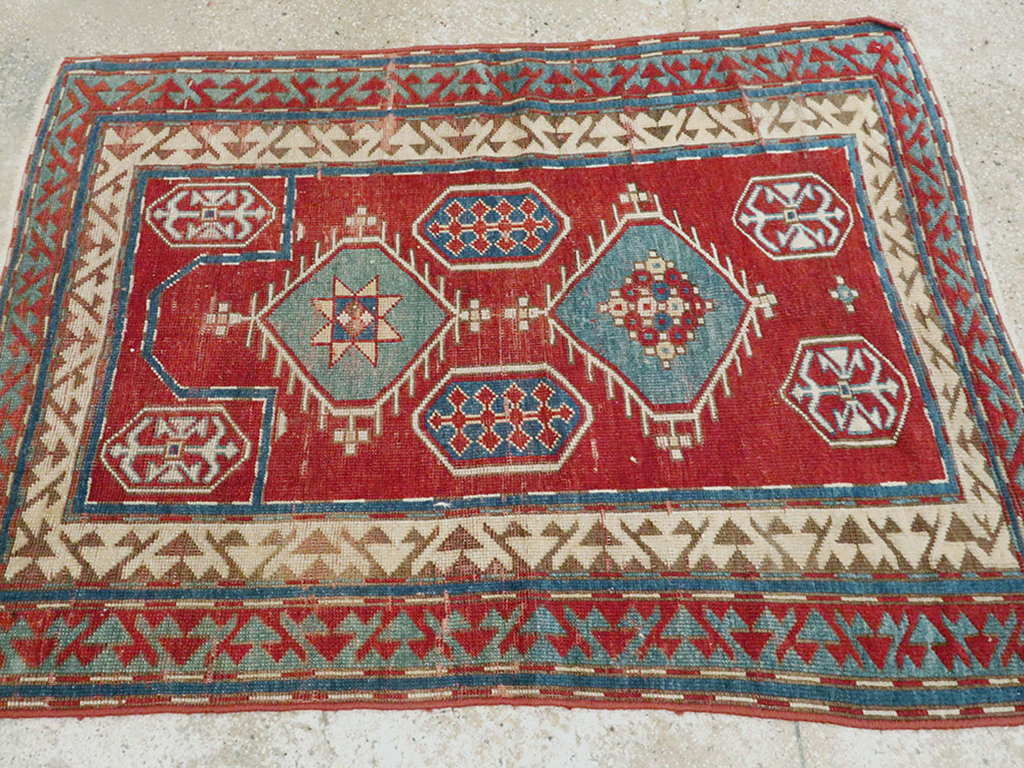 Antique Caucasian Kazak Rug, No.24221 - Staging
