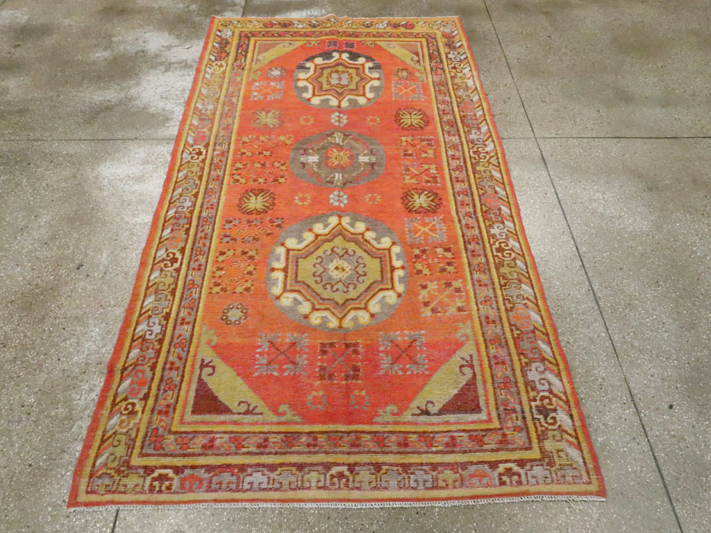 Vintage East Turkestan Khotan Carpet, No.24238 - Staging