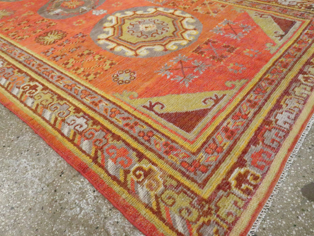 Vintage East Turkestan Khotan Carpet, No.24238 - Staging