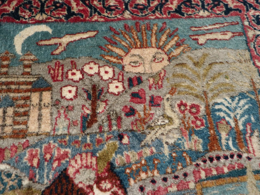 Antique Persian Lavar Kerman Pictorial Rug, No.24245 - Staging