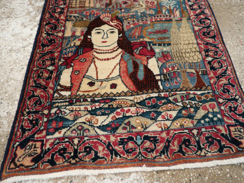 Antique Persian Lavar Kerman Pictorial Rug, No.24245 - Staging
