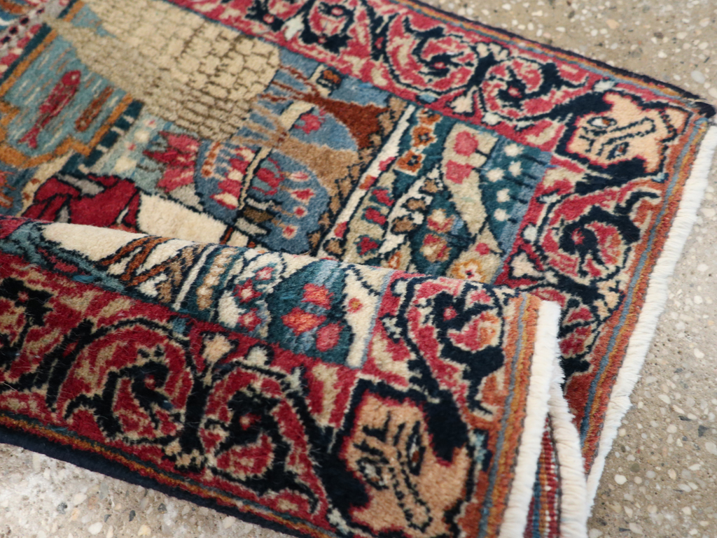 Antique Persian Lavar Kerman Pictorial Rug, No.24245 - Staging