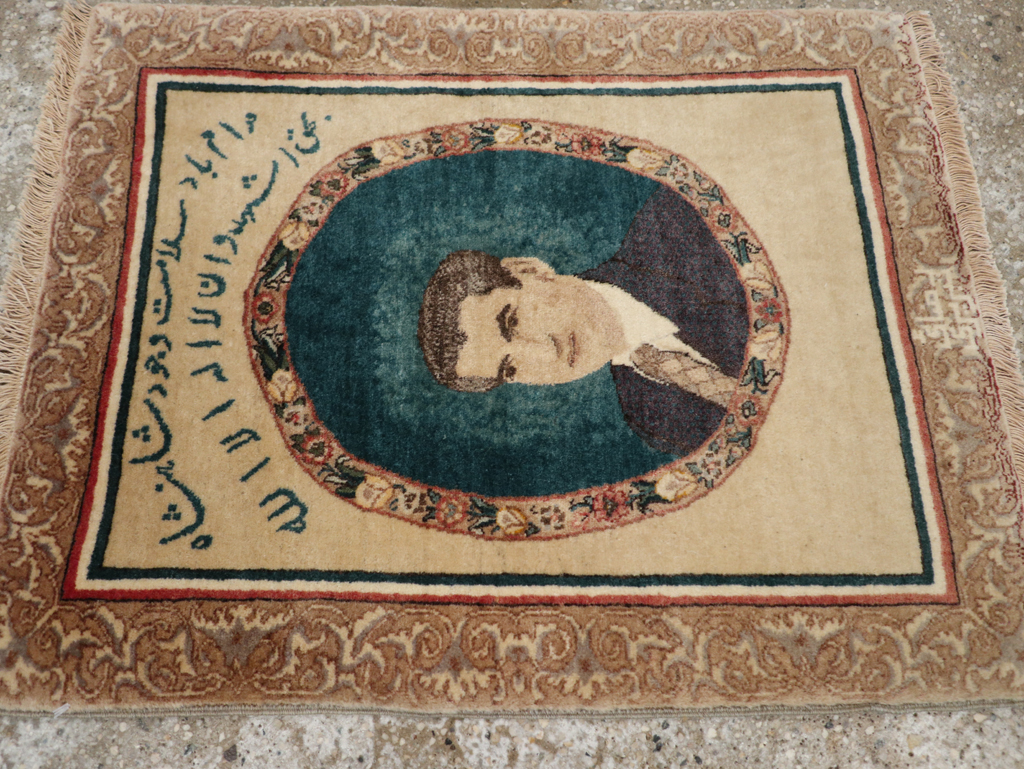 Vintage Persian Tabriz Pictorial Rug, No.24246 - Staging