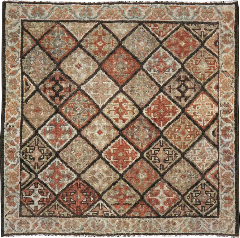 Antique Persian Kurdish Square Rug (Pair: 2 of 2), No.24249 - Staging