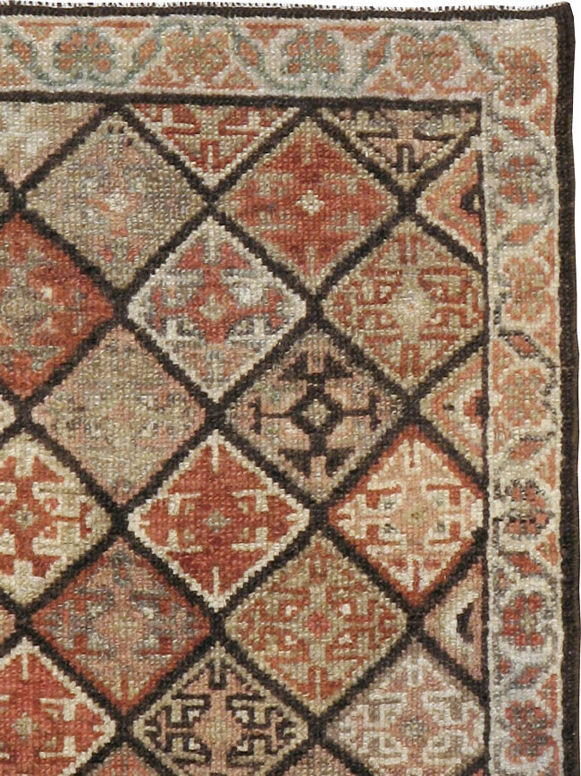 Antique Persian Kurdish Square Rug (Pair: 2 of 2), No.24249 - Staging