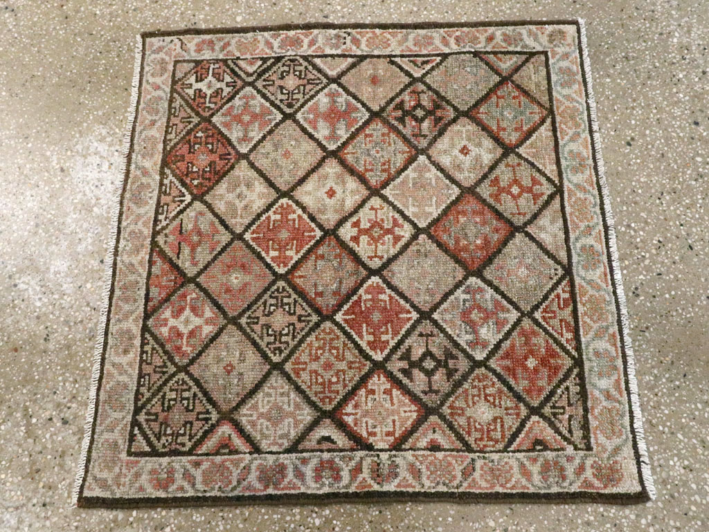 Antique Persian Kurdish Square Rug (Pair: 2 of 2), No.24249 - Staging