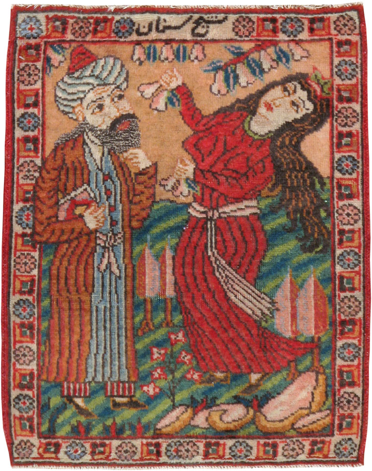 Vintage Persian Tabriz Pictorial Rug, No.24268 - Staging