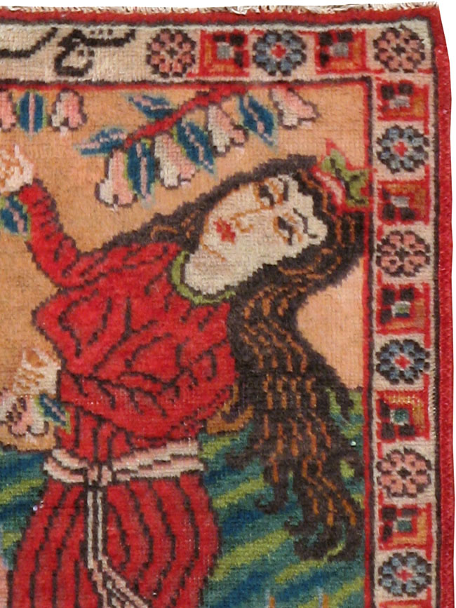 Vintage Persian Tabriz Pictorial Rug, No.24268 - Staging