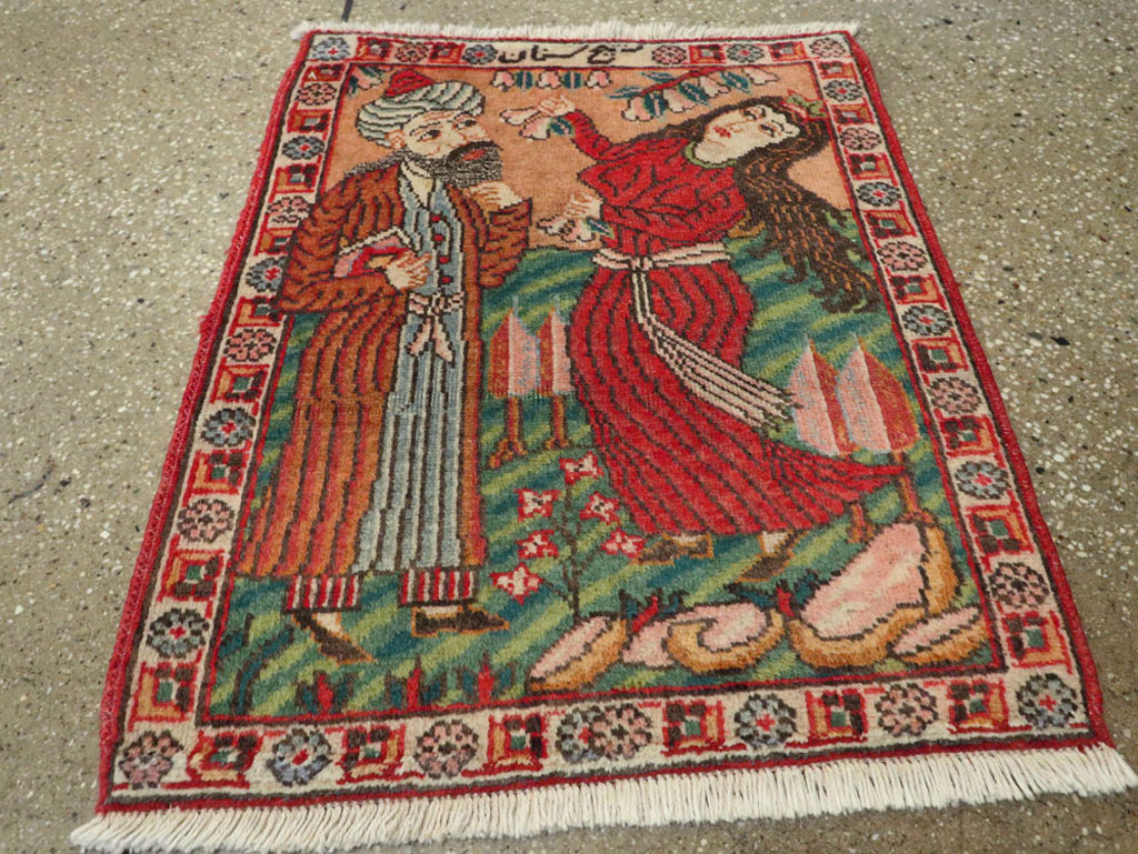 Vintage Persian Tabriz Pictorial Rug, No.24268 - Staging