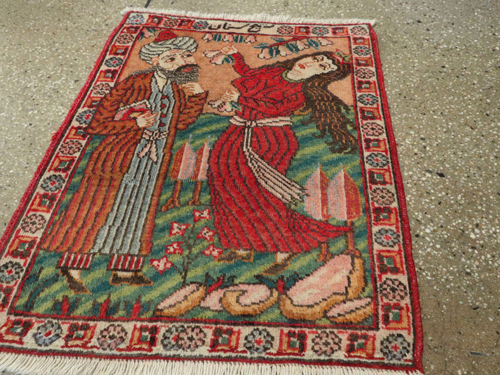 Vintage Persian Tabriz Pictorial Rug, No.24268 - Staging
