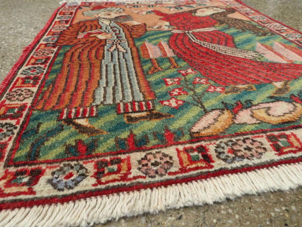 Vintage Persian Tabriz Pictorial Rug, No.24268 - Staging