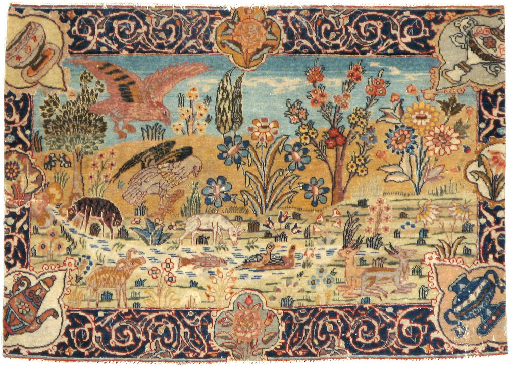 Vintage Persian Tabriz Pictorial Rug, No.24269 - Staging