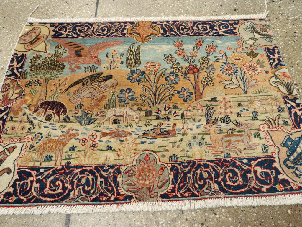 Vintage Persian Tabriz Pictorial Rug, No.24269 - Staging