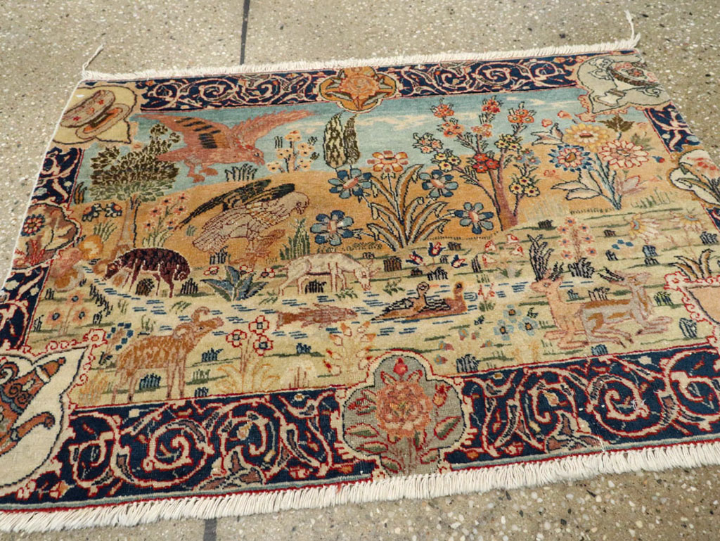 Vintage Persian Tabriz Pictorial Rug, No.24269 - Staging
