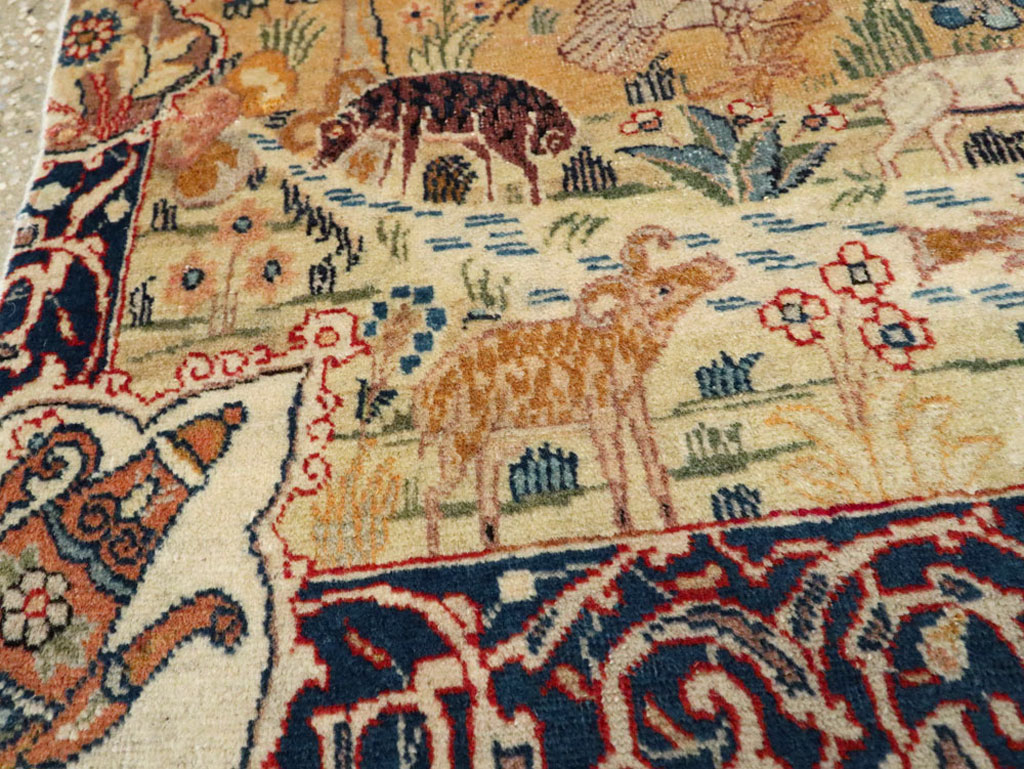 Vintage Persian Tabriz Pictorial Rug, No.24269 - Staging